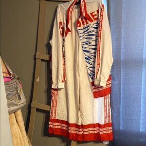 White and Red Long Sleeve Dress